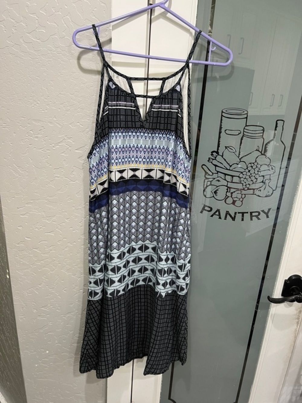 Prana Black & Blue Patterned Maxi Slip Dress